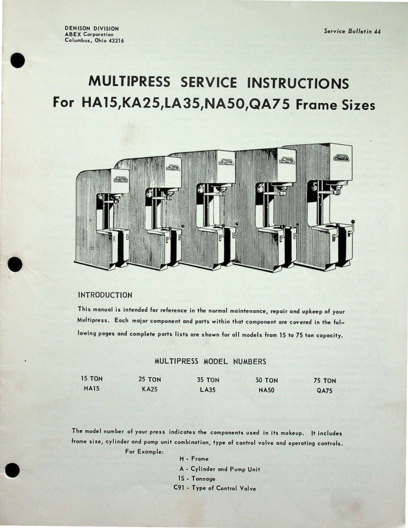 Multipress HA15–QA75 Service Manual