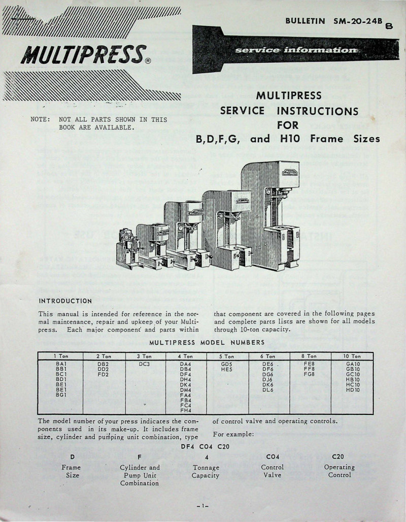 Multipress B, D, F, G, H10 Service Manual