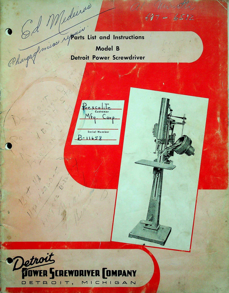 Model B Detroit Power Screwdriver Parts List