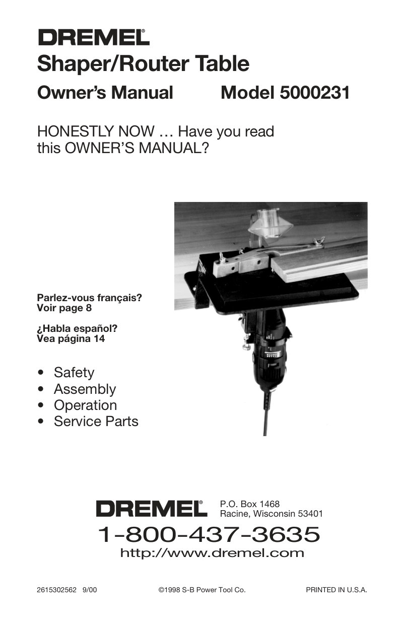 Dremel 5000231 Shaper/Router Table Owner's Manual