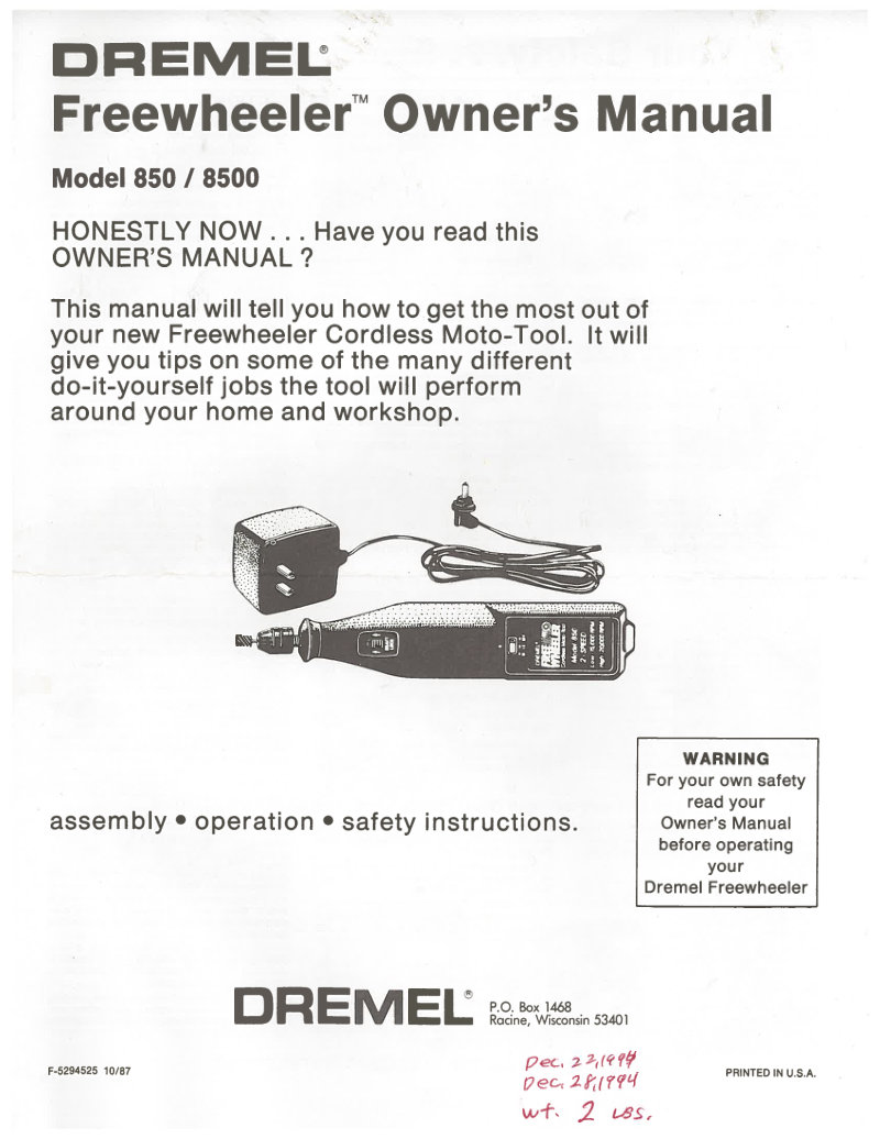 Dremel Freewheeler 850/8500 Owner's Manual