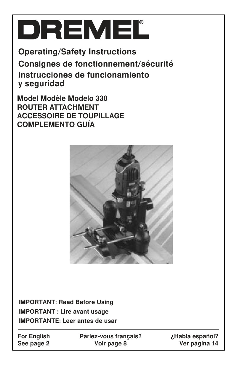Dremel 330 Router Attachment Owner's Manual