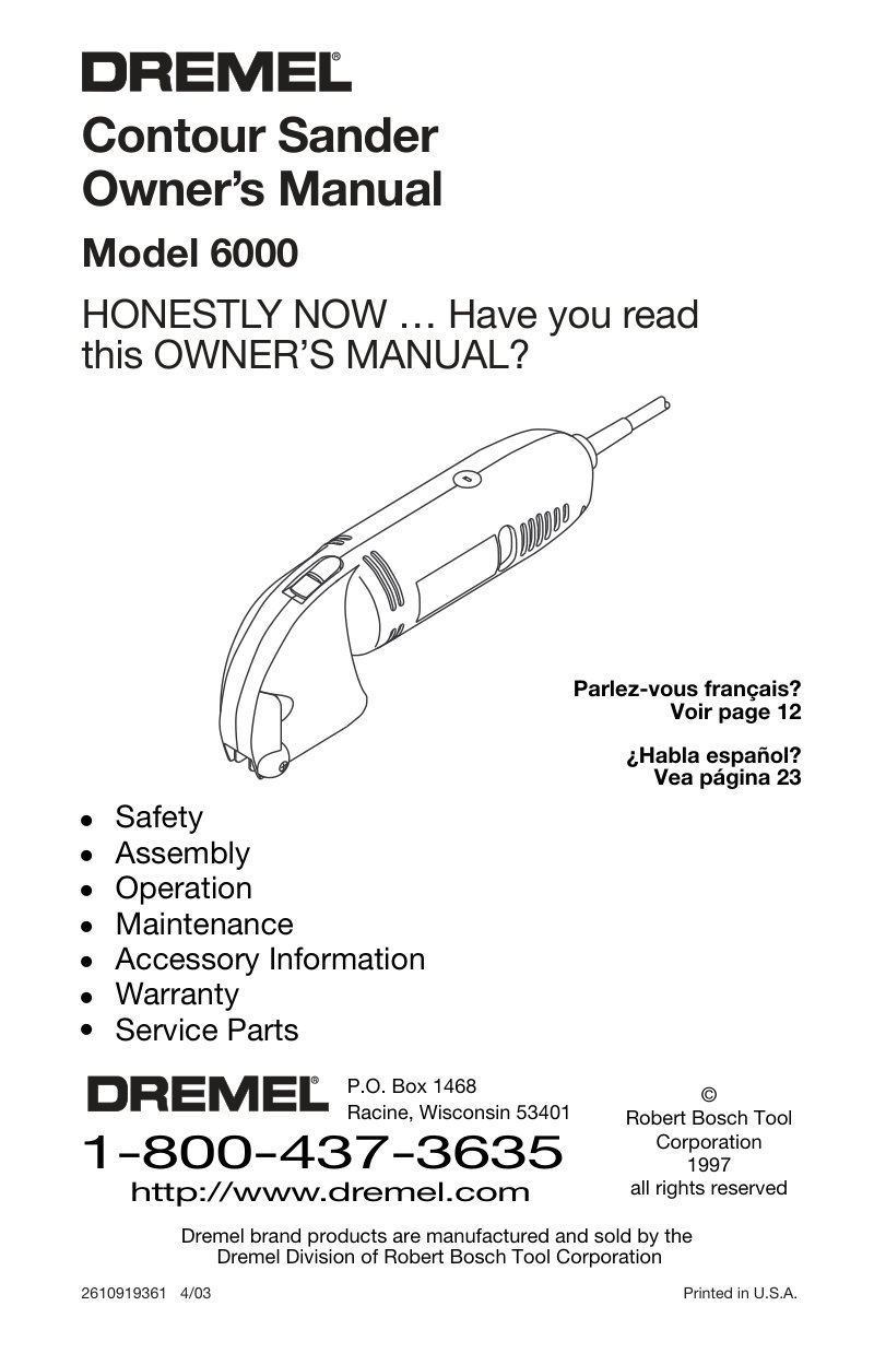 Dremel 6000 Contour Sander Owner's Manual