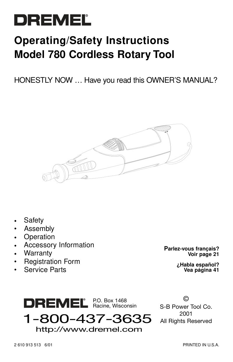 Dremel 780 Cordless Rotary Tool Owner's Manual