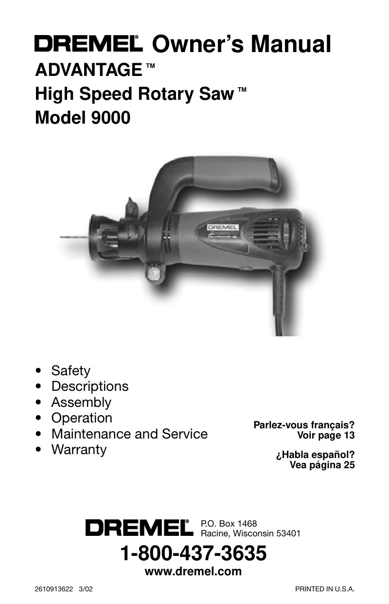 Dremel 9000 Rotary Saw Owner's Manual