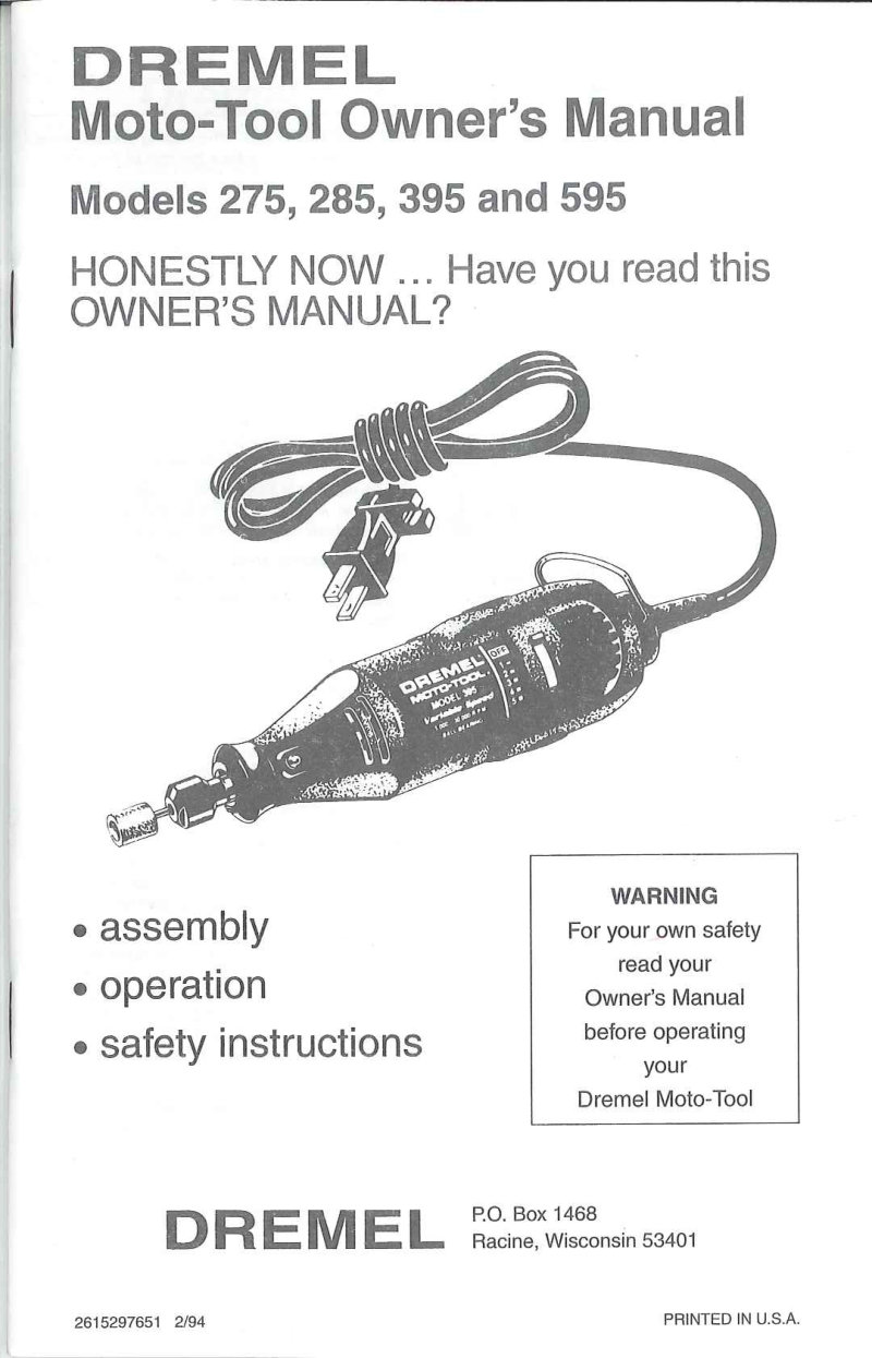Dremel Moto-Tool 275/285/395/595 Owner's Manual