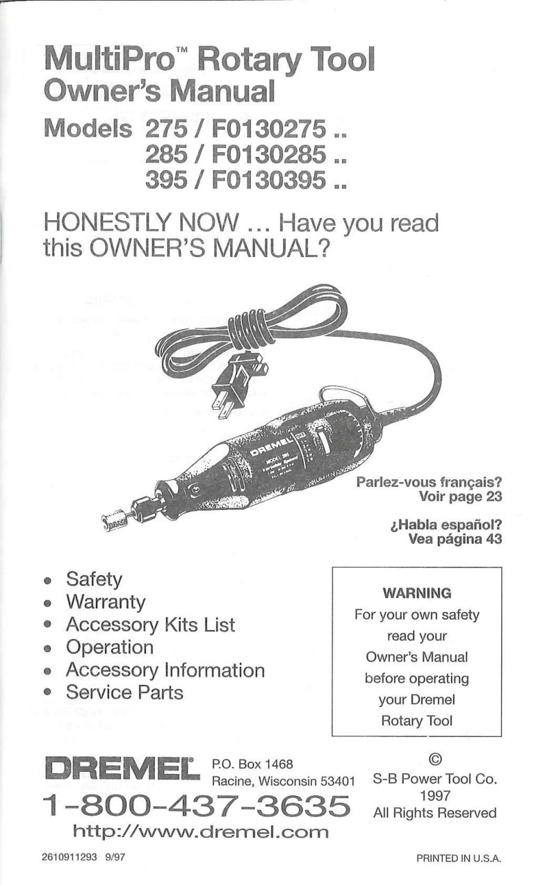 MultiPro Rotary Tool Models 275-395 Owner's Manual