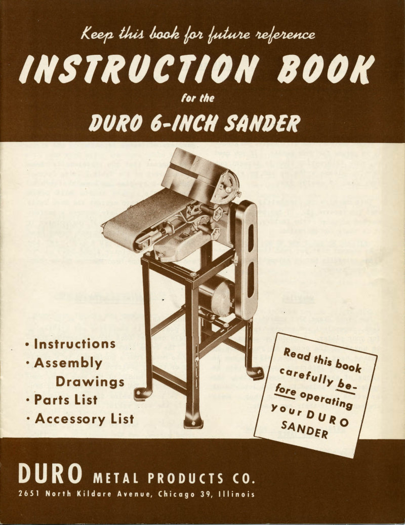 Duro 6-inch Sander Instruction Manual