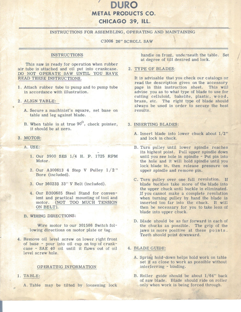 C3006 26" Scroll Saw Owner's Manual