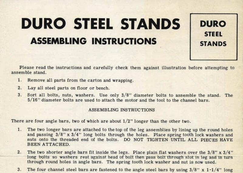 Duro Steel Stands Assembly Instructions