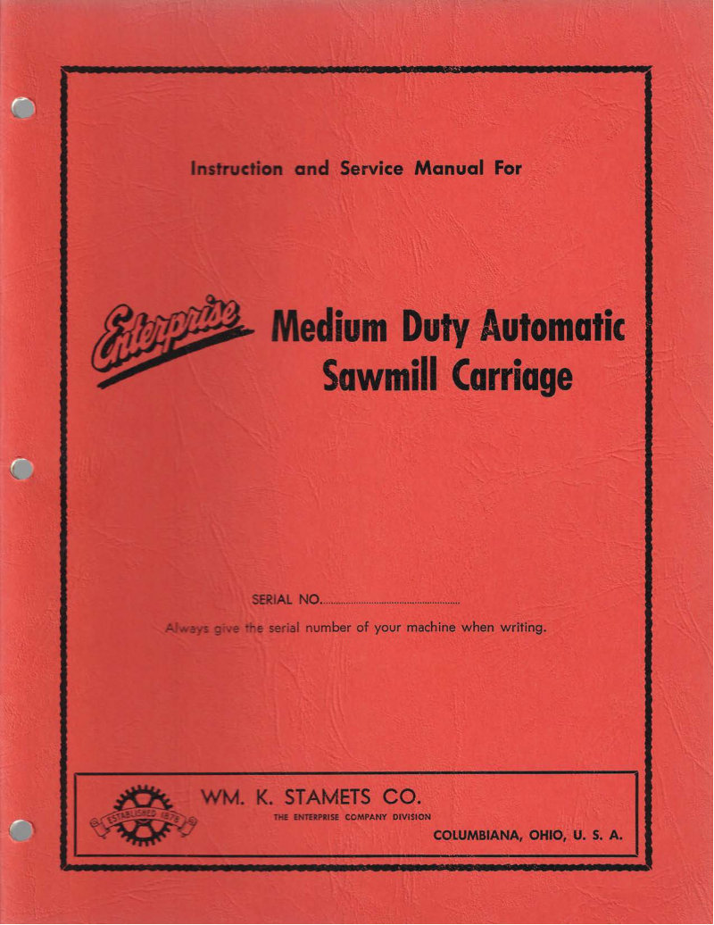 Medium Duty Automatic Sawmill Carriage Service Manual