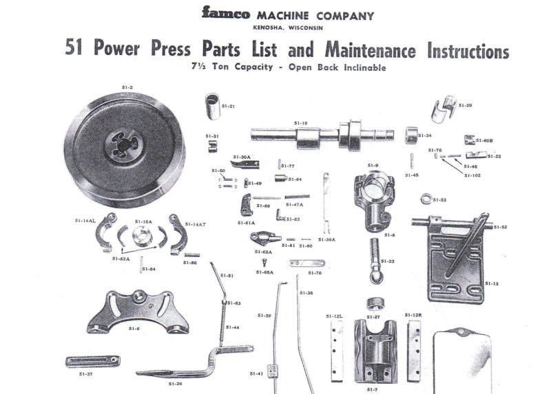 51 Power Press Parts List and Maintenance Instructions
