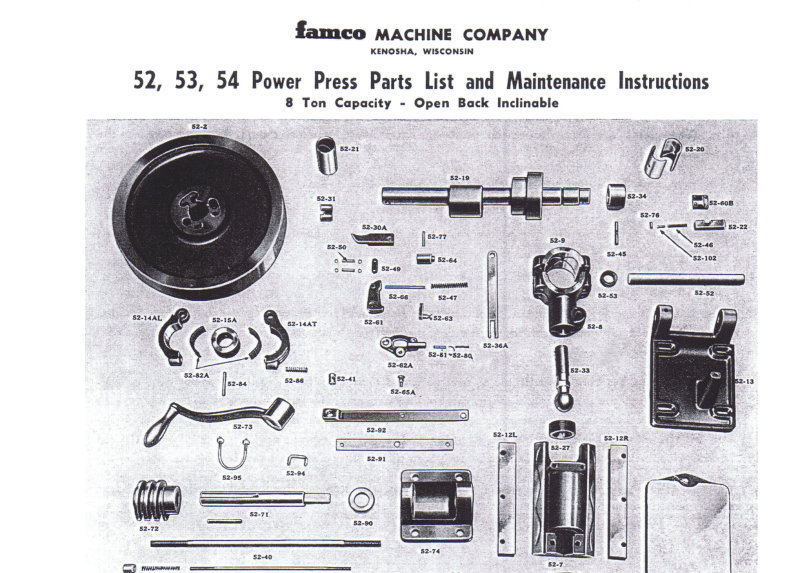 52, 53, 54 Power Press Parts List and Instructions
