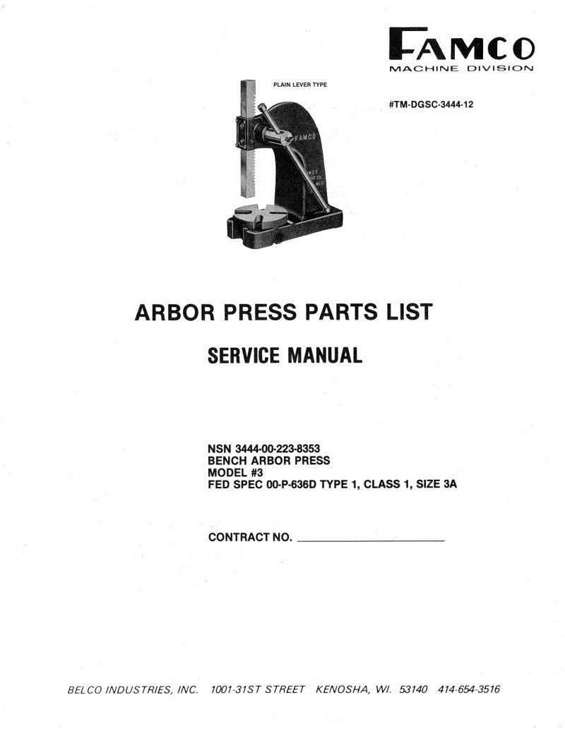 Famco Arbor Press #3 Service Manual