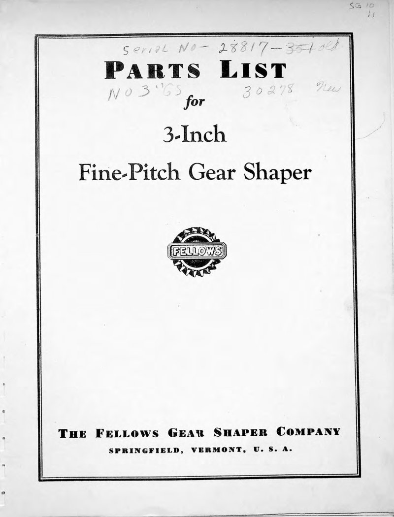 3-Inch Fine-Pitch Gear Shaper Parts List