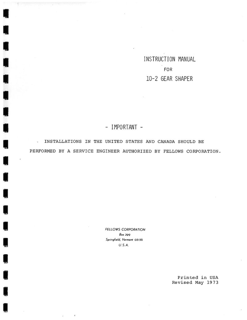 Fellows 10-2 Gear Shaper Instruction Manual