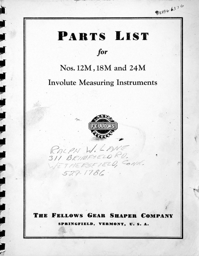 12M, 18M, 24M Involute Measuring Instruments Parts List