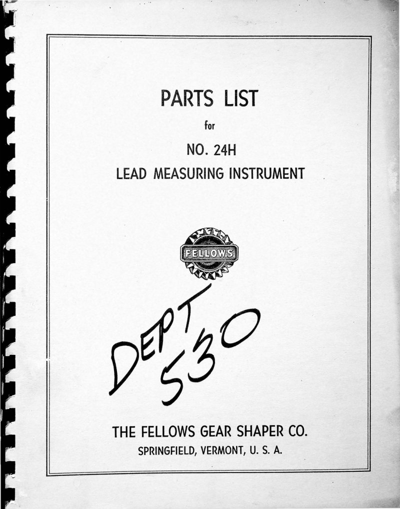 No. 24H Lead Measuring Instrument Parts List