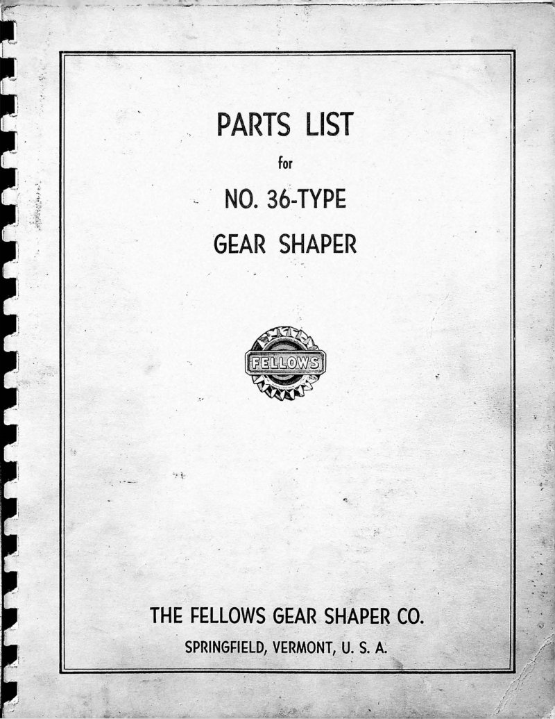 No. 36-Type Gear Shaper Parts List
