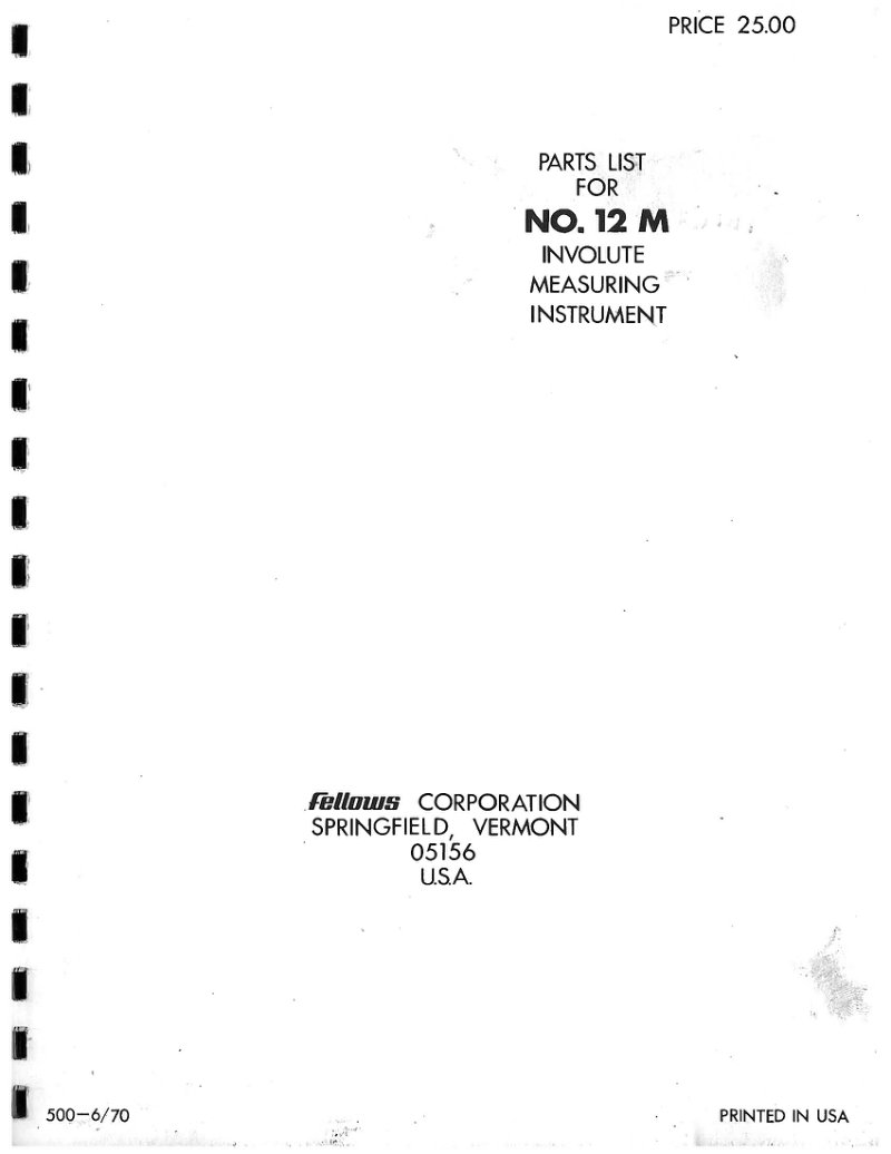 NO.12M Involute Measuring Instrument Parts List