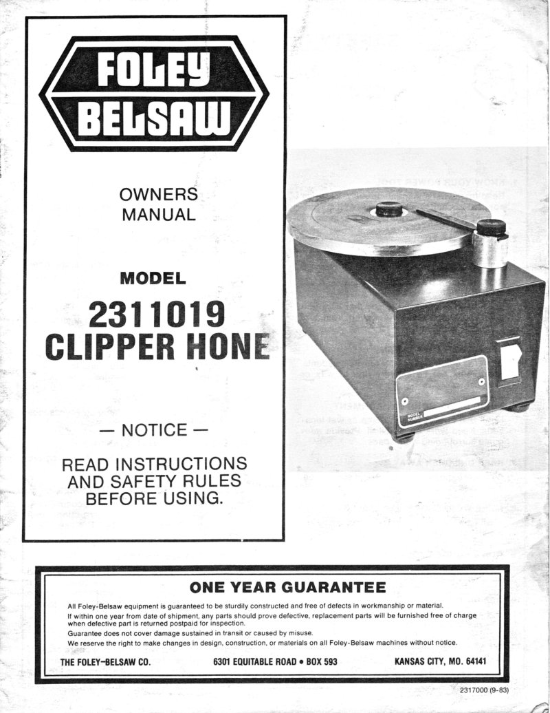 Model 2311019 Clipper Hone Owner's Manual