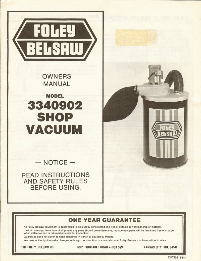 Model 3340902 Shop Vacuum Owner's Manual