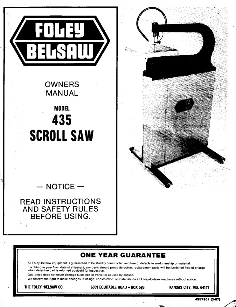 Model 435 Scroll Saw Owner's Manual