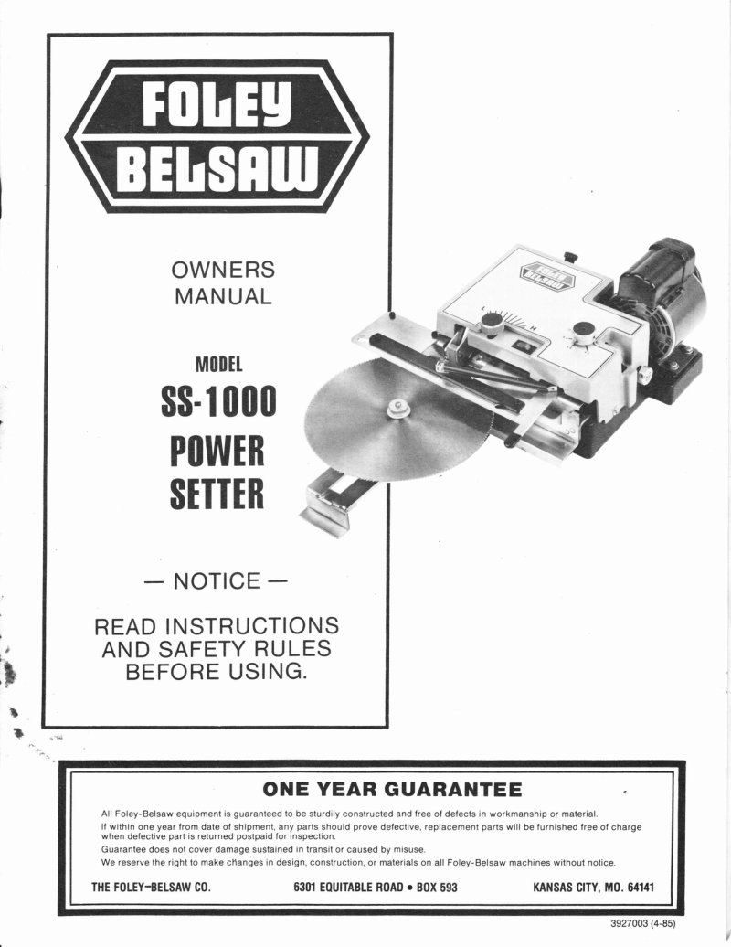 SS-1000 Power Setter Owner's Manual