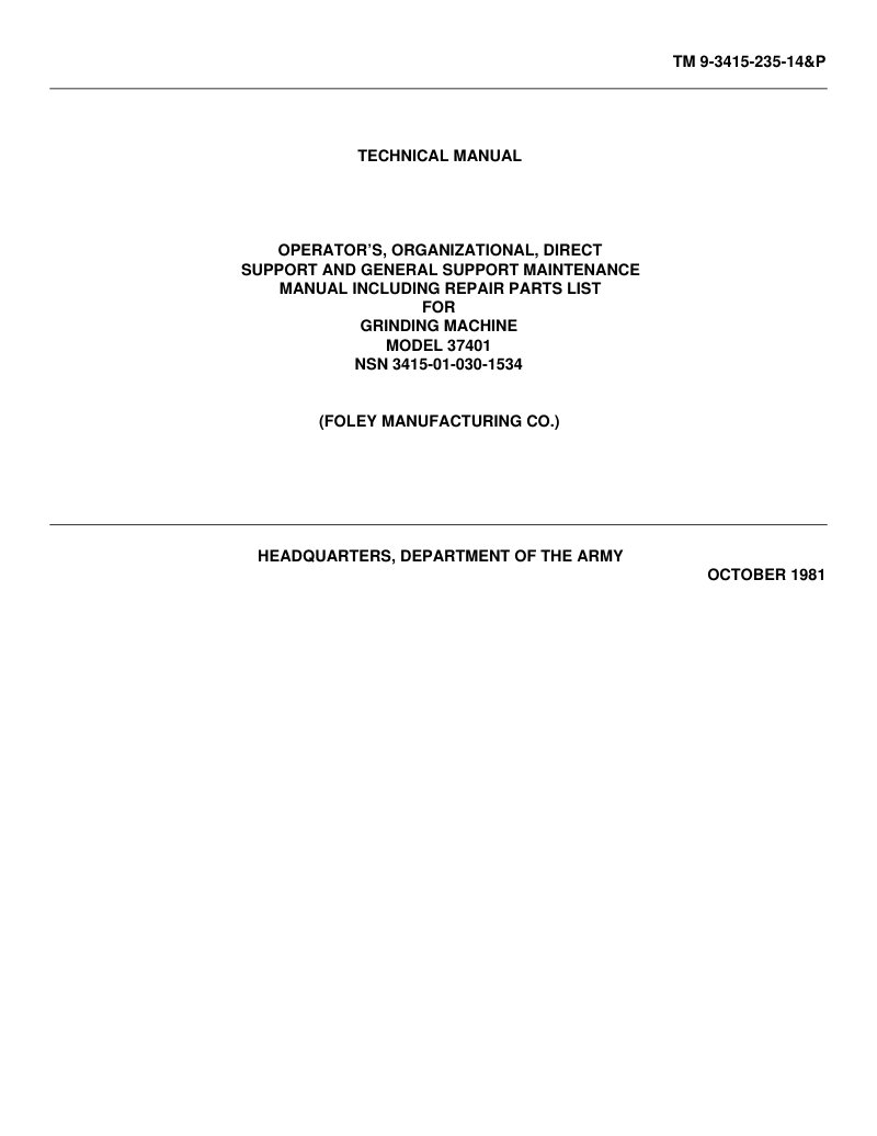 Model 37401 Grinding Machine Technical Manual
