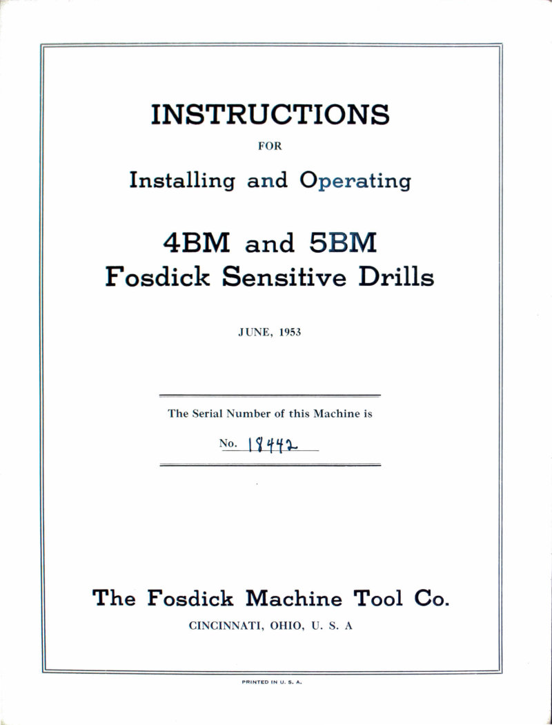 4BM and 5BM Sensitive Drills Installation Manual