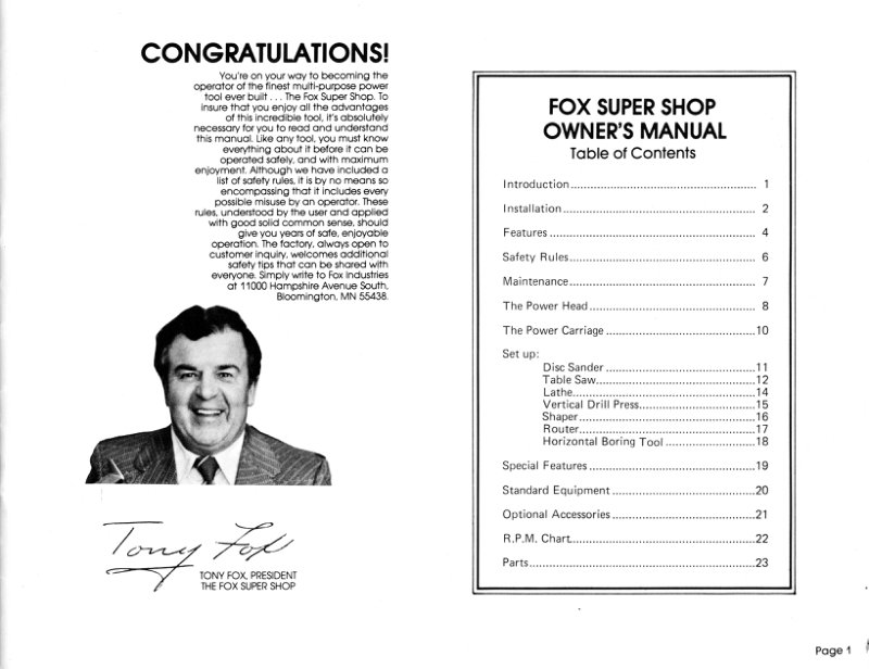 Fox Super Shop Owner's Manual