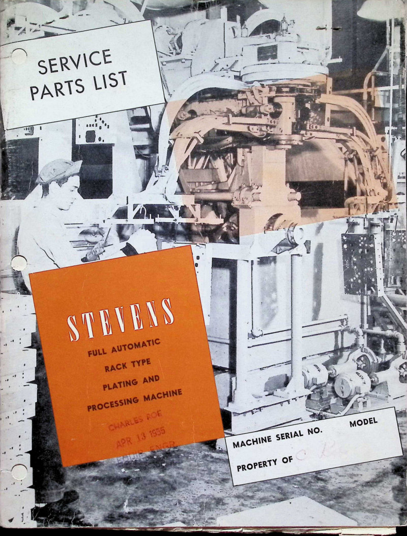 Stevens Model B Plating Machine Parts List