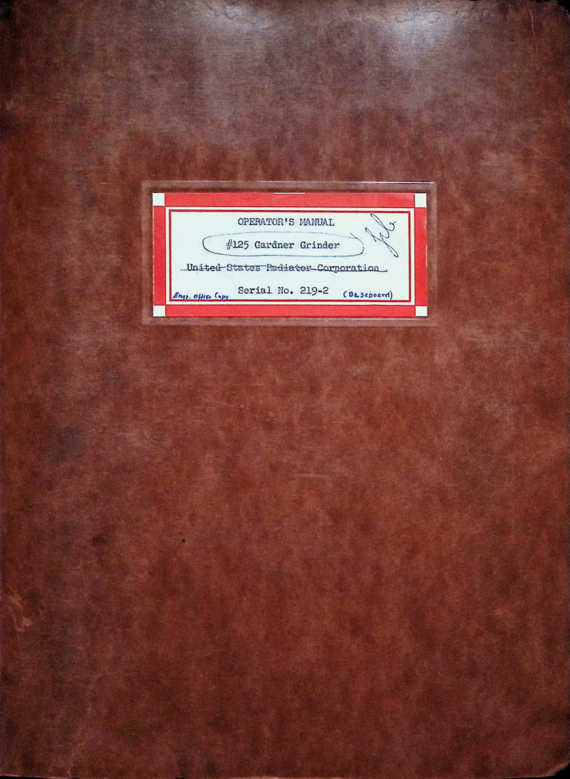 Gardner No. 125 Grinder Operator Manual