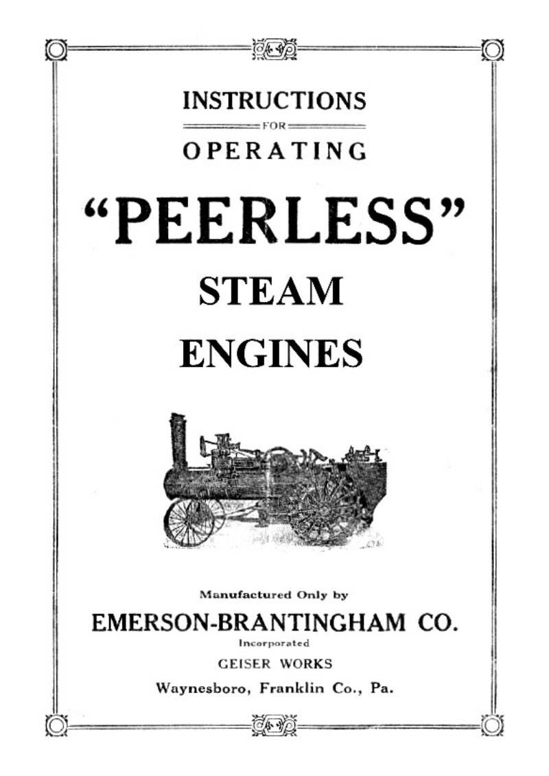 Peerless Steam Engines Owner's Manual