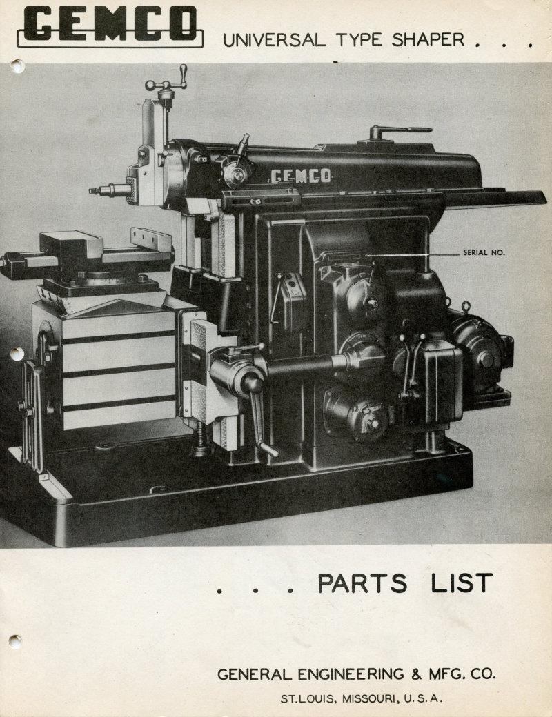 Gemco Universal Type Shaper Parts List