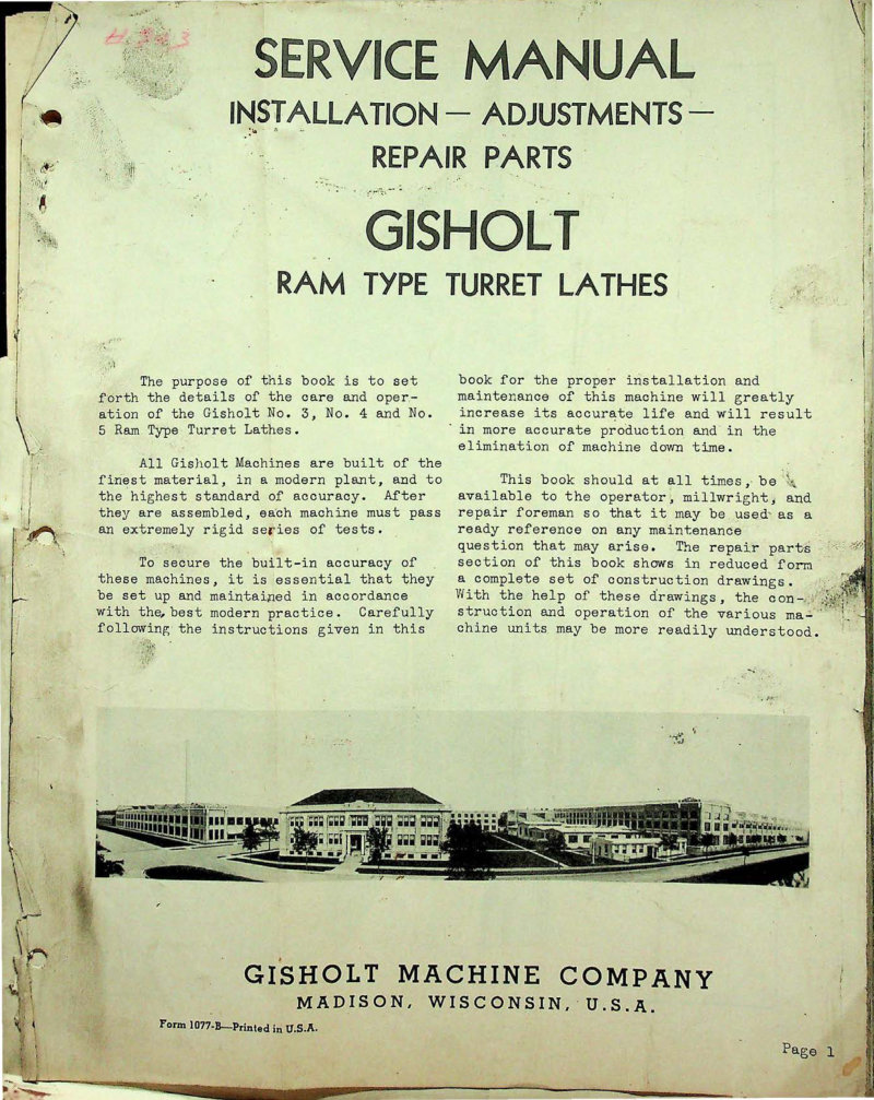 Gisholt High Production Ram Turret Lathe Manual