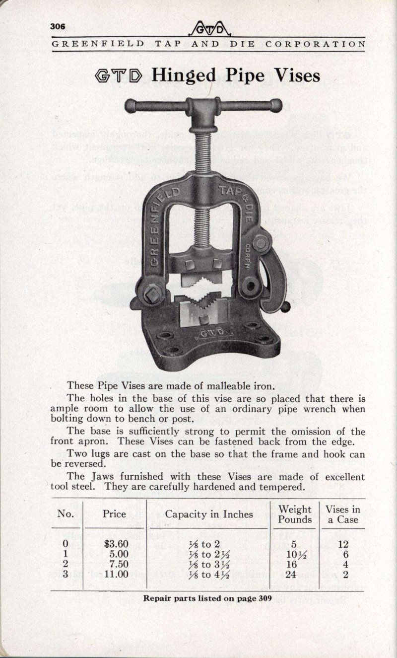 GTD Hinged Pipe Vises Parts List