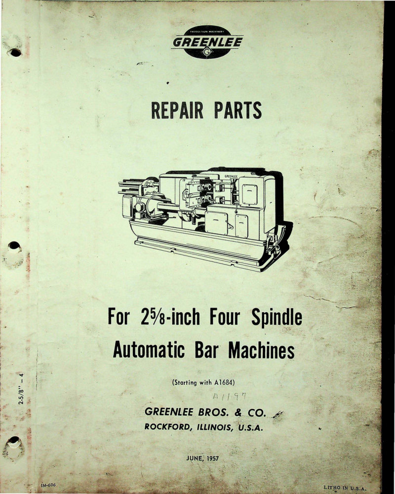 2 5/8 inch Four Spindle Automatic Bar Parts List