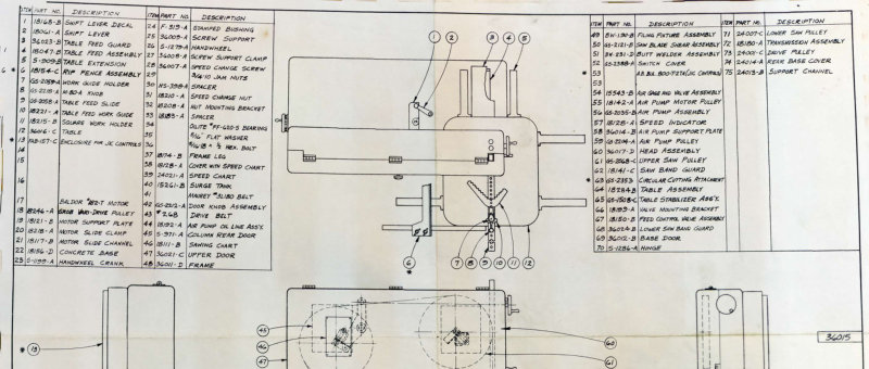 4V-36 Saw Parts List Drawing 36015-C