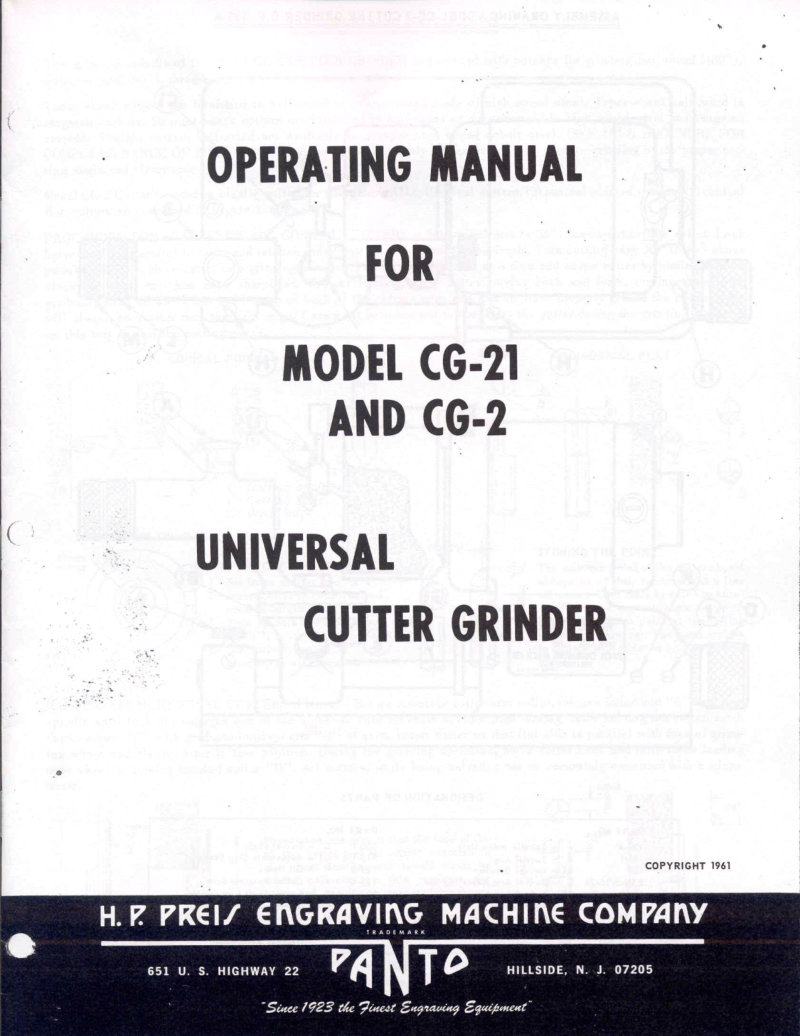 CG-21 and CG-2 Cutter Grinder Operating Manual