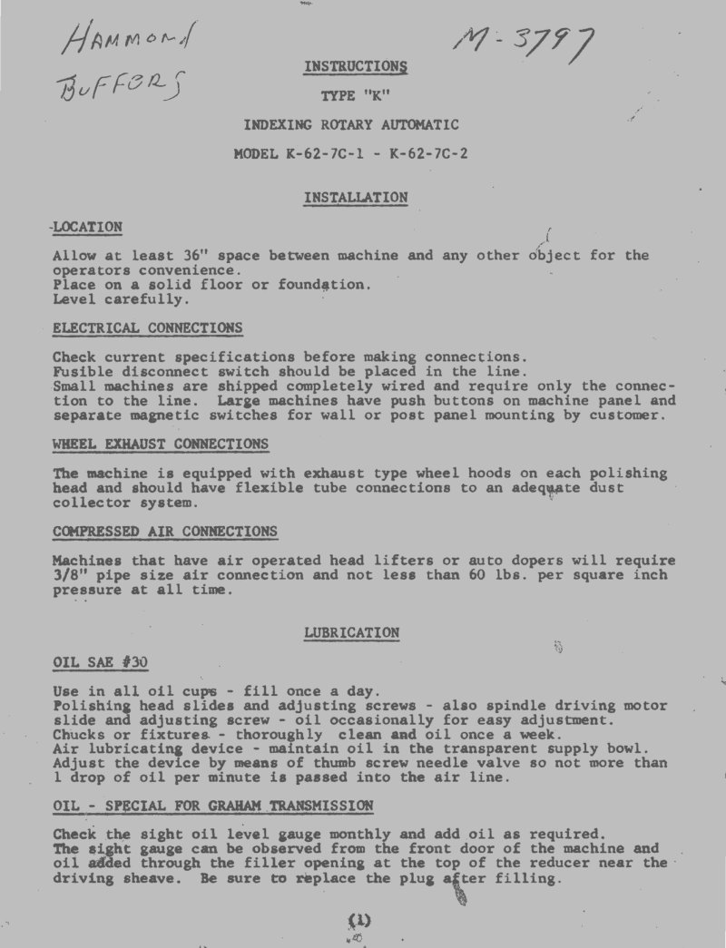 K-62-7C Type K Indexing Rotary Automatic Instructions