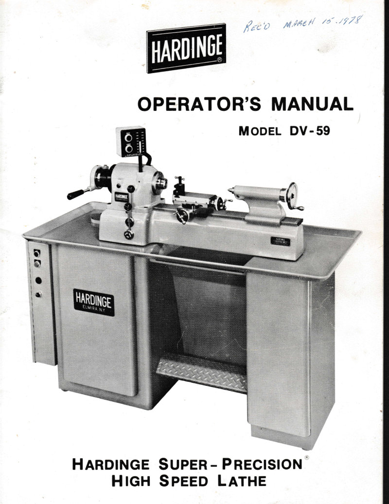 Hardinge DV-59 Operator's Manual