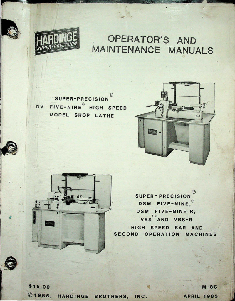DV/DSM/VBS Lathes Operator's and Maintenance