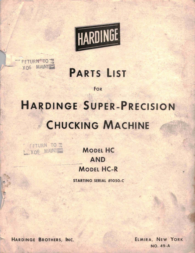 HC/HC-R Super-Precision Chucking Machine Parts List