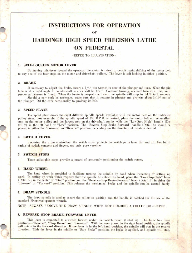 Hardinge Precision Lathe Owner's Manual