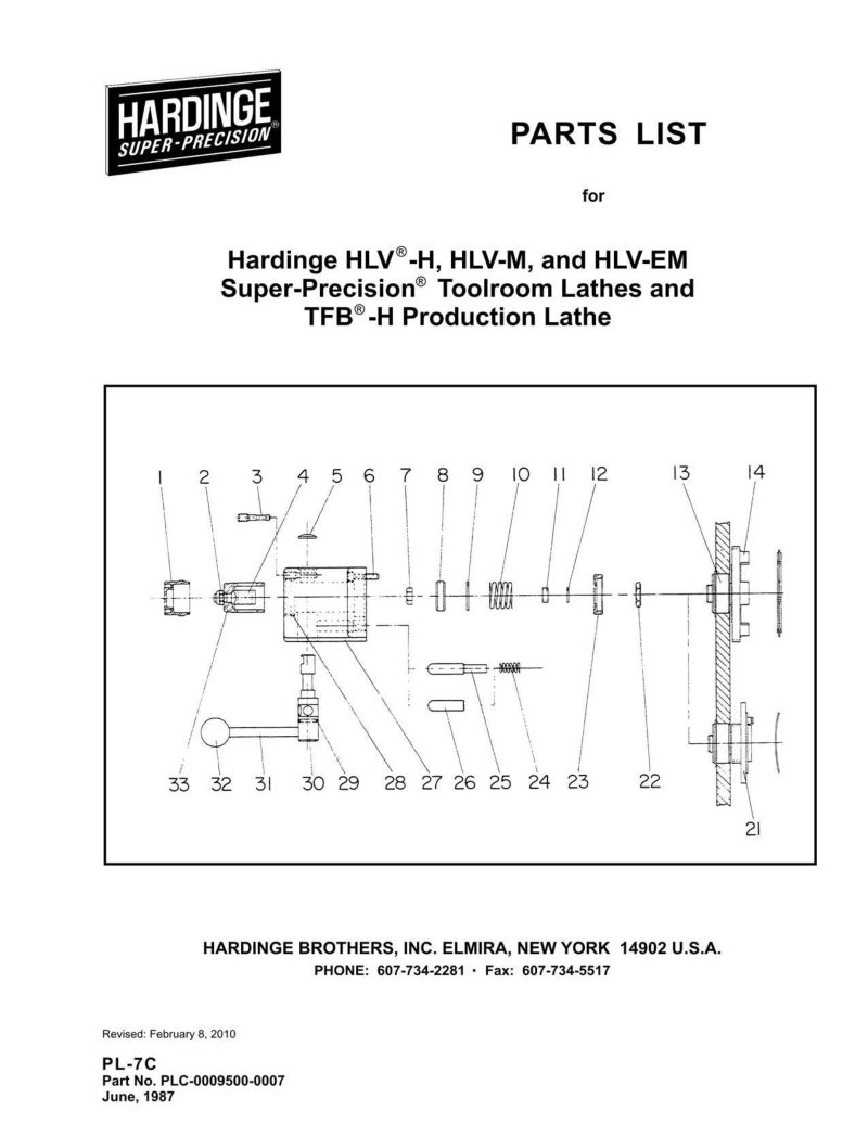 Hardinge HLV/TFB Super-Precision Parts List