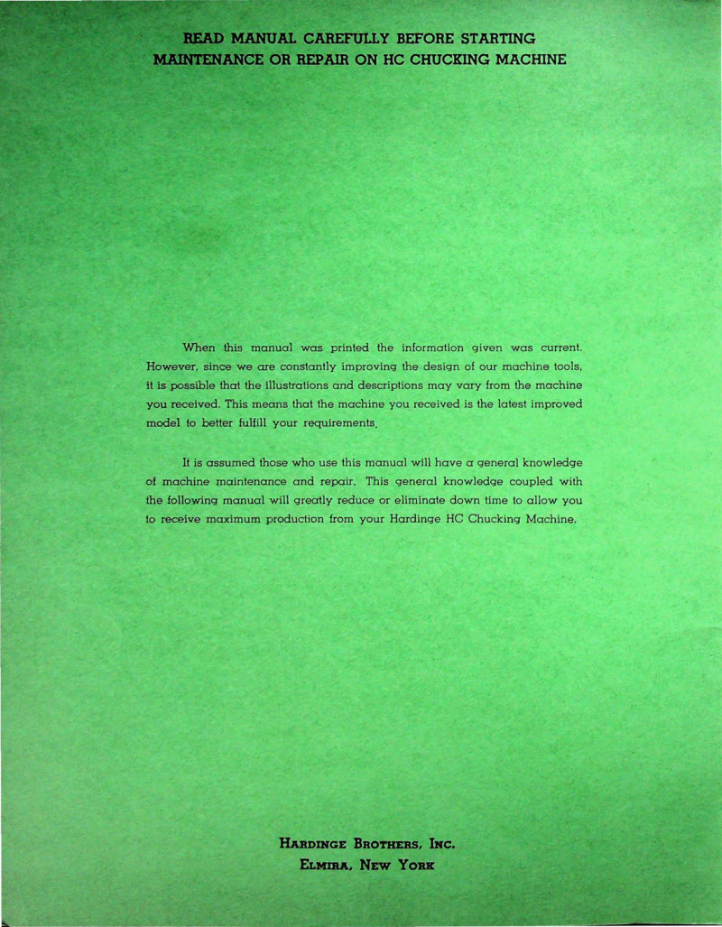 HC Chucking Machine Maintenance Manual
