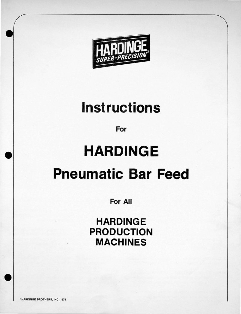 Hardinge Pneumatic Bar Feed Owner's Manual