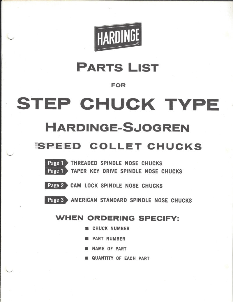 Hardinge Speed Collet Chucks Parts List