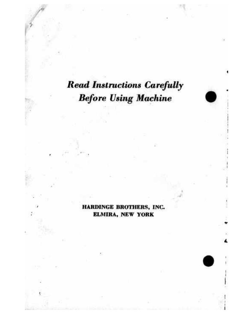 Hardinge Milling Machine Operators Manual